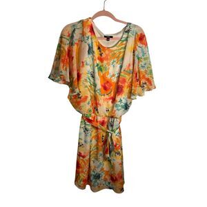MSK women’s Multicolor Floral Dress W/ Shortsleeves And Cloth Belt Size 14